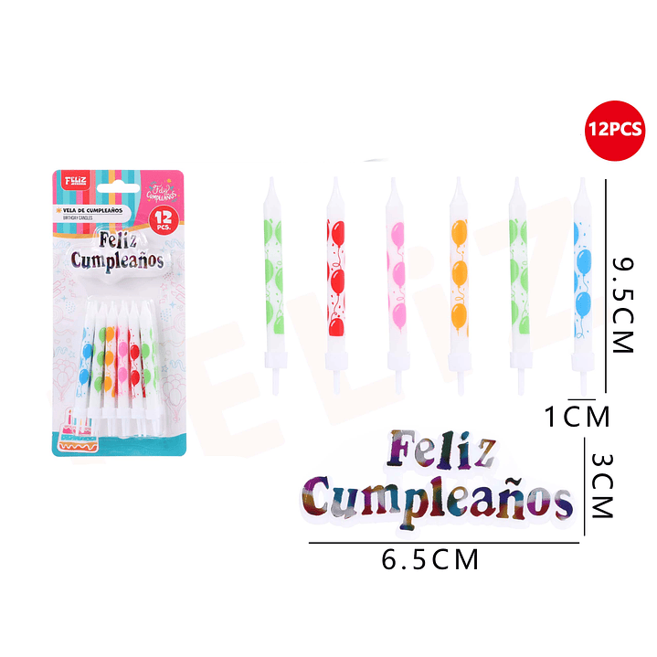 Velas de Cumpleaños con globos multicolor 9.5x1cm 12pcs 1