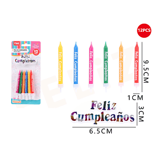 Velas de Cumpleaños Frase vertical colores 9.5x1cm 12pcs