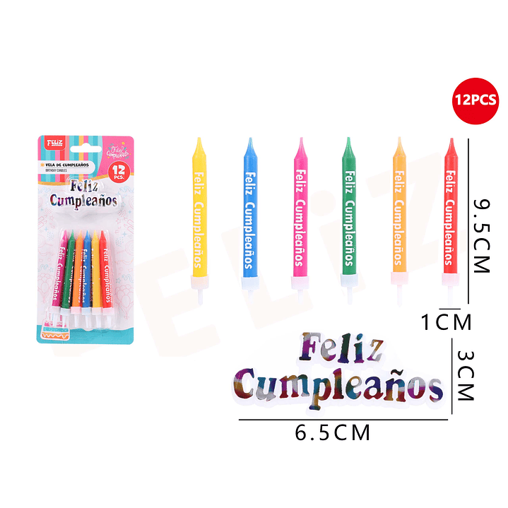 Velas de Cumpleaños Frase vertical colores 9.5x1cm 12pcs 1