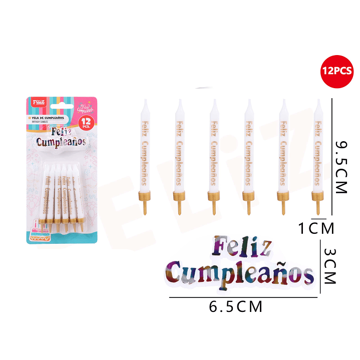 Velas de Cumpleaños Frase vertical Dorada 9.5x1cm 12pcs 1