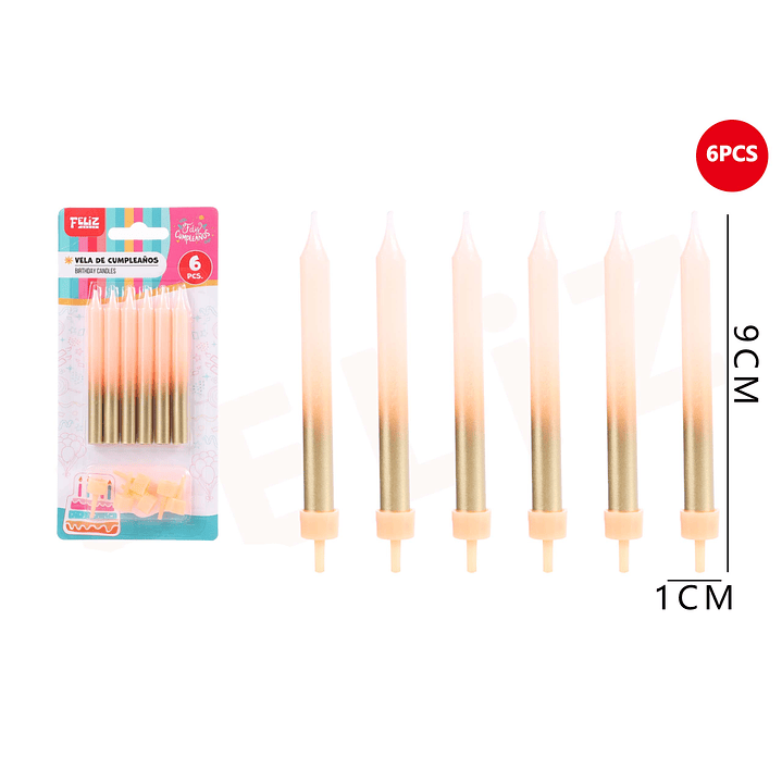Velas de Cumpleaños Durzano con dorado 9x1cm 6pcs 1