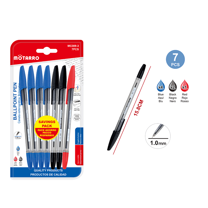 Pack de Lápiz Pasta colores 15.8cm 7pcs 1