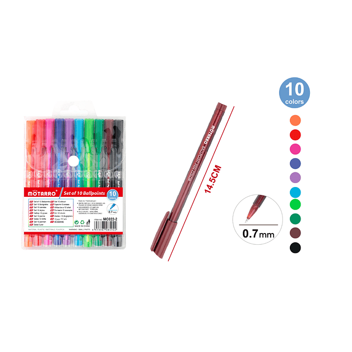 Set Bolígrafos 10 colores 0,7 mm 1