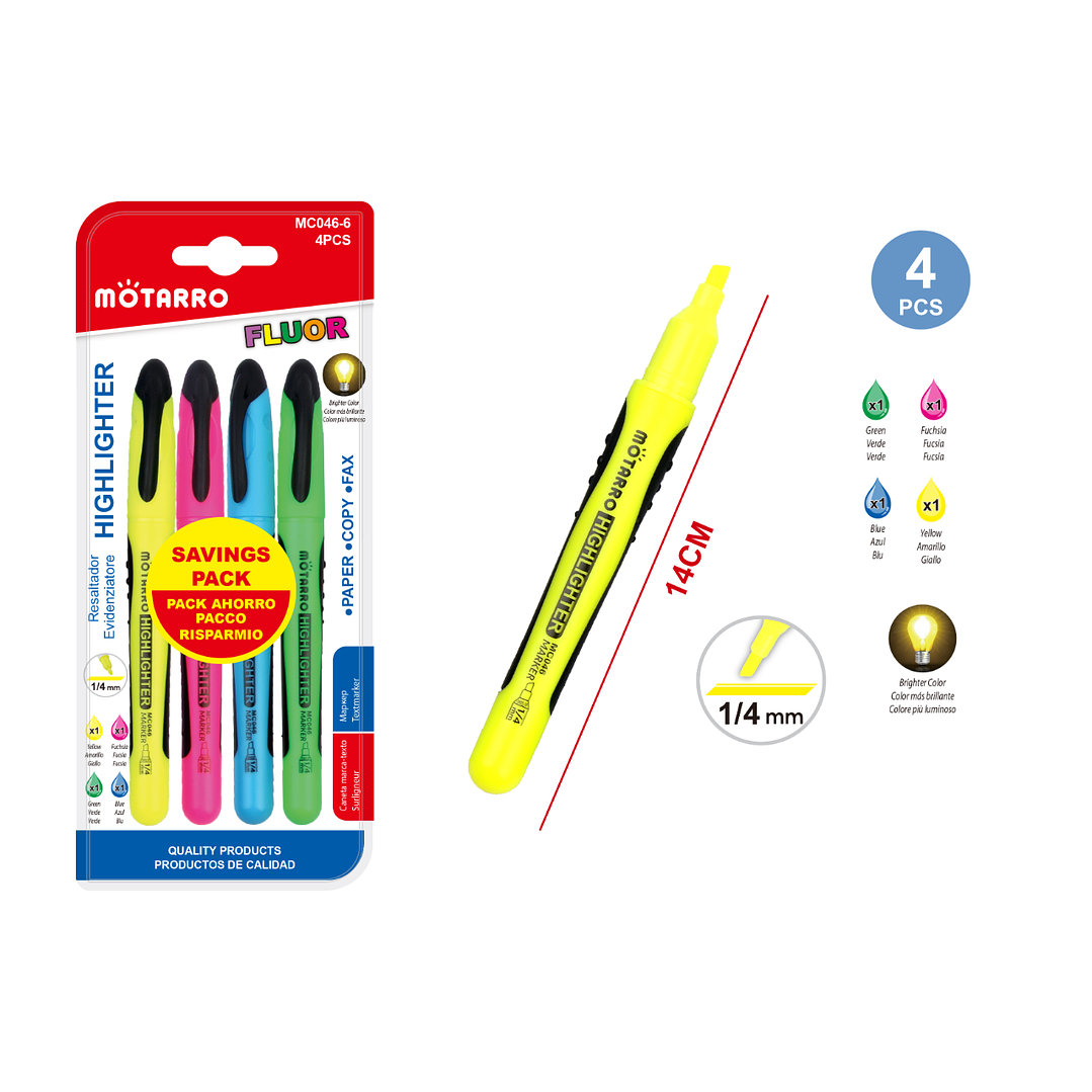 Pack Destacadores Económico Fluor 4 pcs 1
