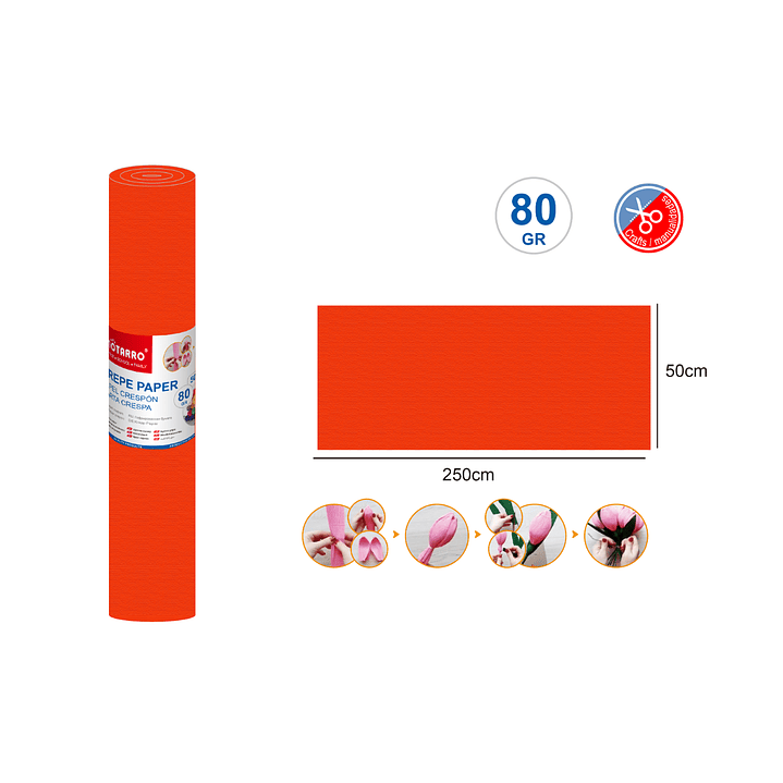 Papel Crepé Naranjo 50x250 cm 80g 1