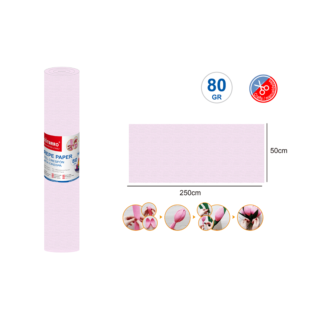 Papel Crepé Rosa Claro 50x250 cm 80g 1
