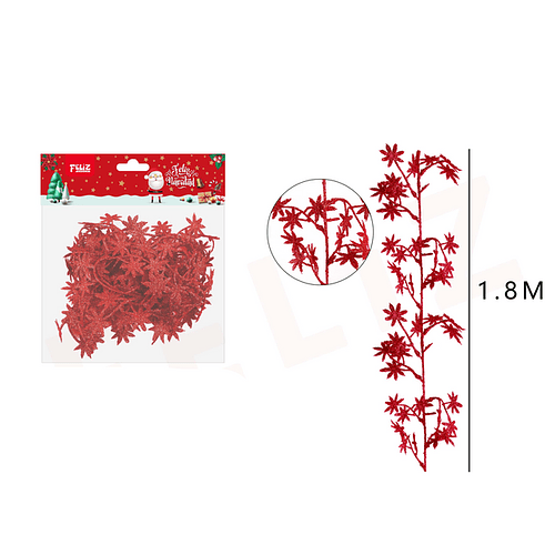 Guirnalda hojas de navidad roja glitter 1.8M