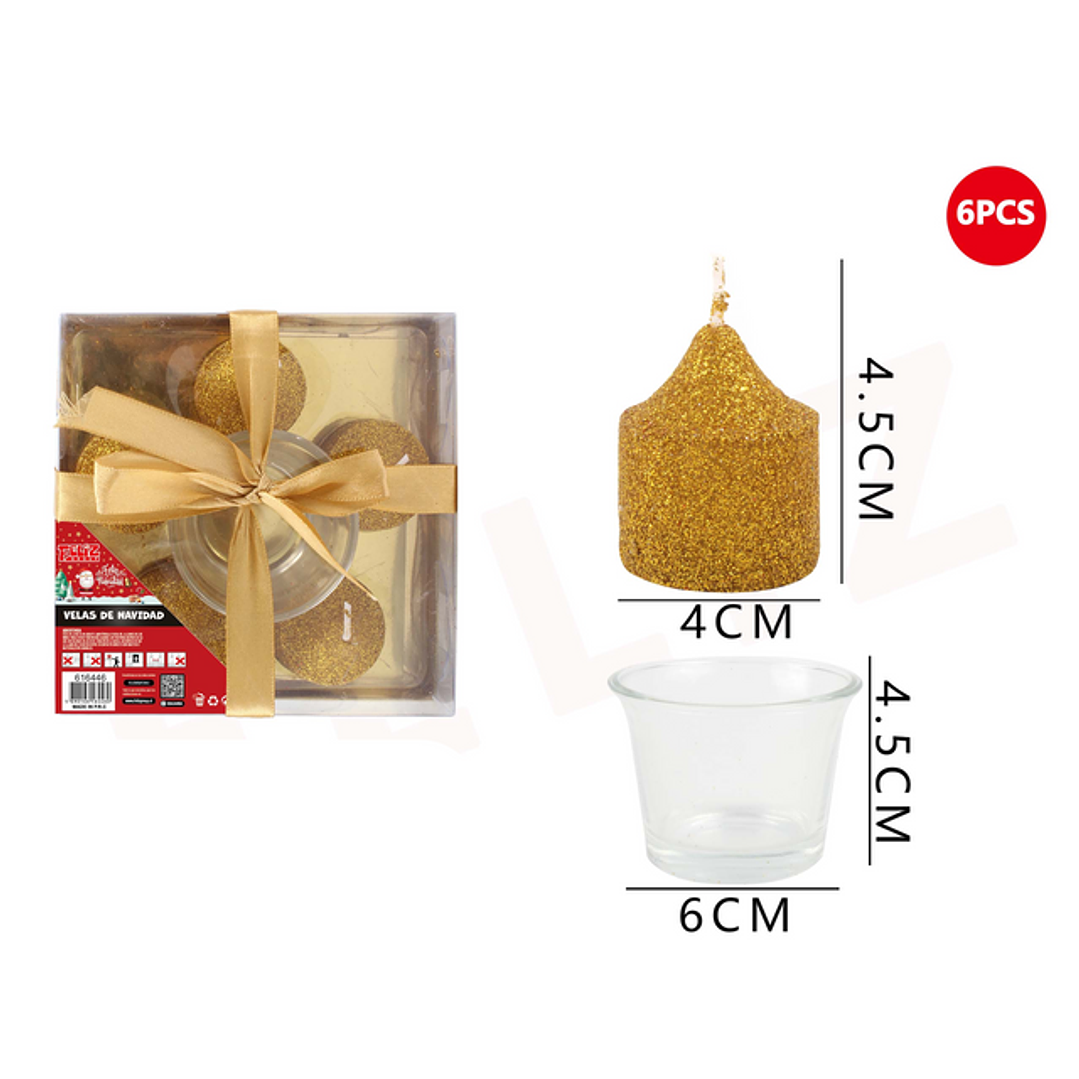 Velas doradas (4x4.5 cm) con base (6x4.5cm) 1