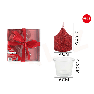 Velas rojas gliter (4x4.5 cm) con base (6 x 4.5 cm)