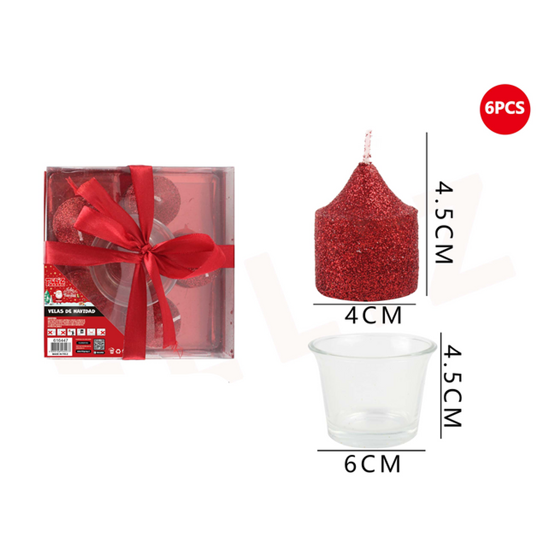 Velas rojas gliter (4x4.5 cm) con base (6 x 4.5 cm) 1