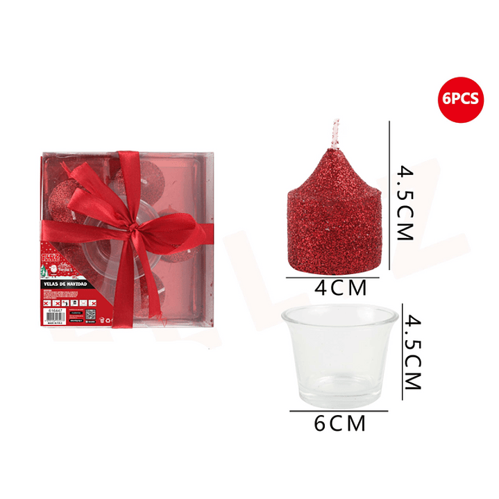 Velas rojas gliter (4x4.5 cm) con base (6 x 4.5 cm) 1