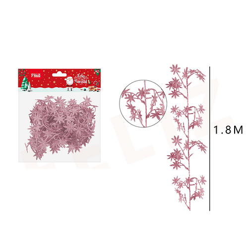 Guirnalda hojas de navidad rosa glitter 1.8 M