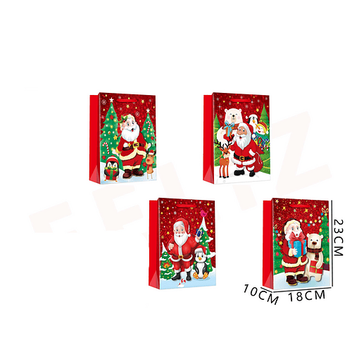 Bolsa navideña S roja árboles de navidad 10x18x23 cm