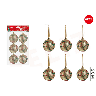 Esferas de navidad glitter dorado con detalle 5cm 6pcs