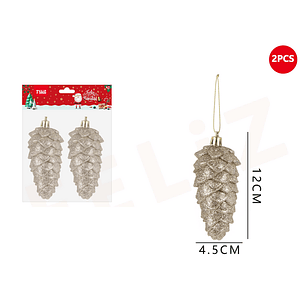 Colgante piña purpurina 2pcs plateada 4.5x12cm