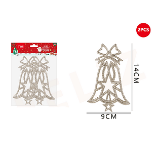 Colgante campana con lazo purpurina plateada 9x14 cm