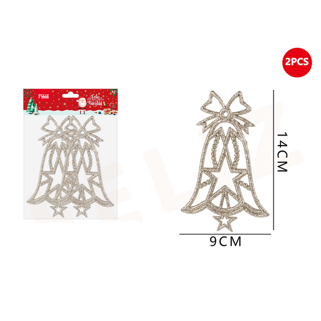 Colgante campana con lazo purpurina plateada 9x14 cm 1
