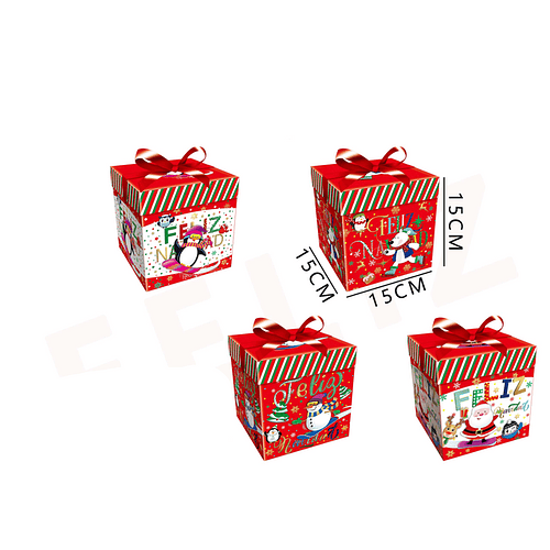 Caja feliz navidad franjas tricolor M 15x15x15 cm