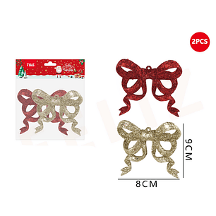 Colgante lazos plasticos con purpurina 8x9 cm