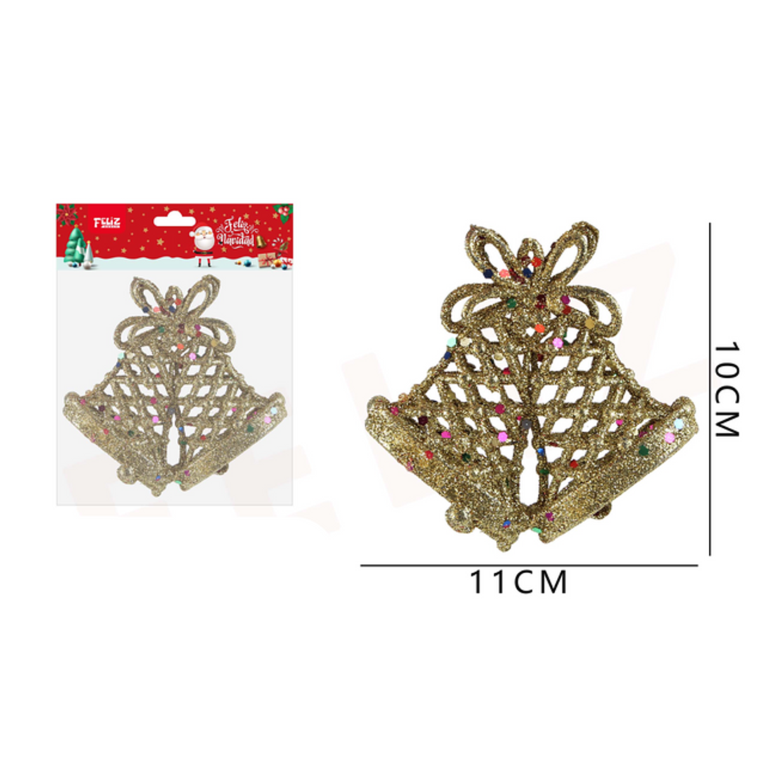 Campana navideña dorada con glitter 11x10 cm 1