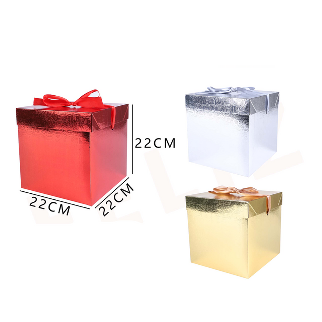 Caja regalo metalizada 3 colores con lazo 22x22x22cm 1