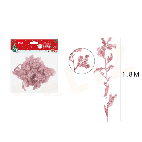 Guirnalda plumas navideñas glitter rosa 1.8M