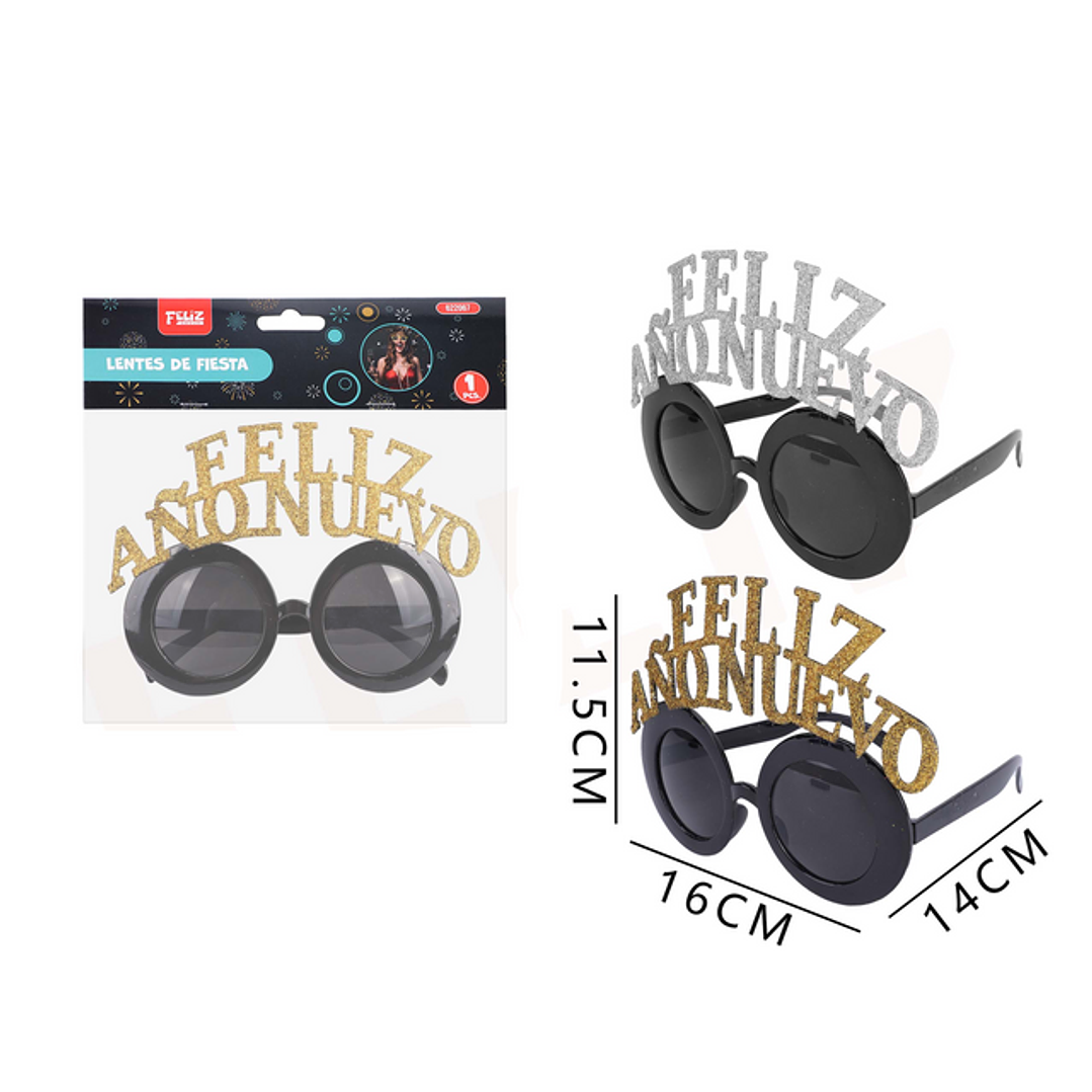 Lentes año nuevo negros con letra glitter 11.5x16x14 cm 1