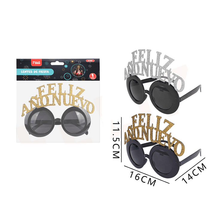 Lentes año nuevo negros con letra glitter 11.5x16x14 cm 1