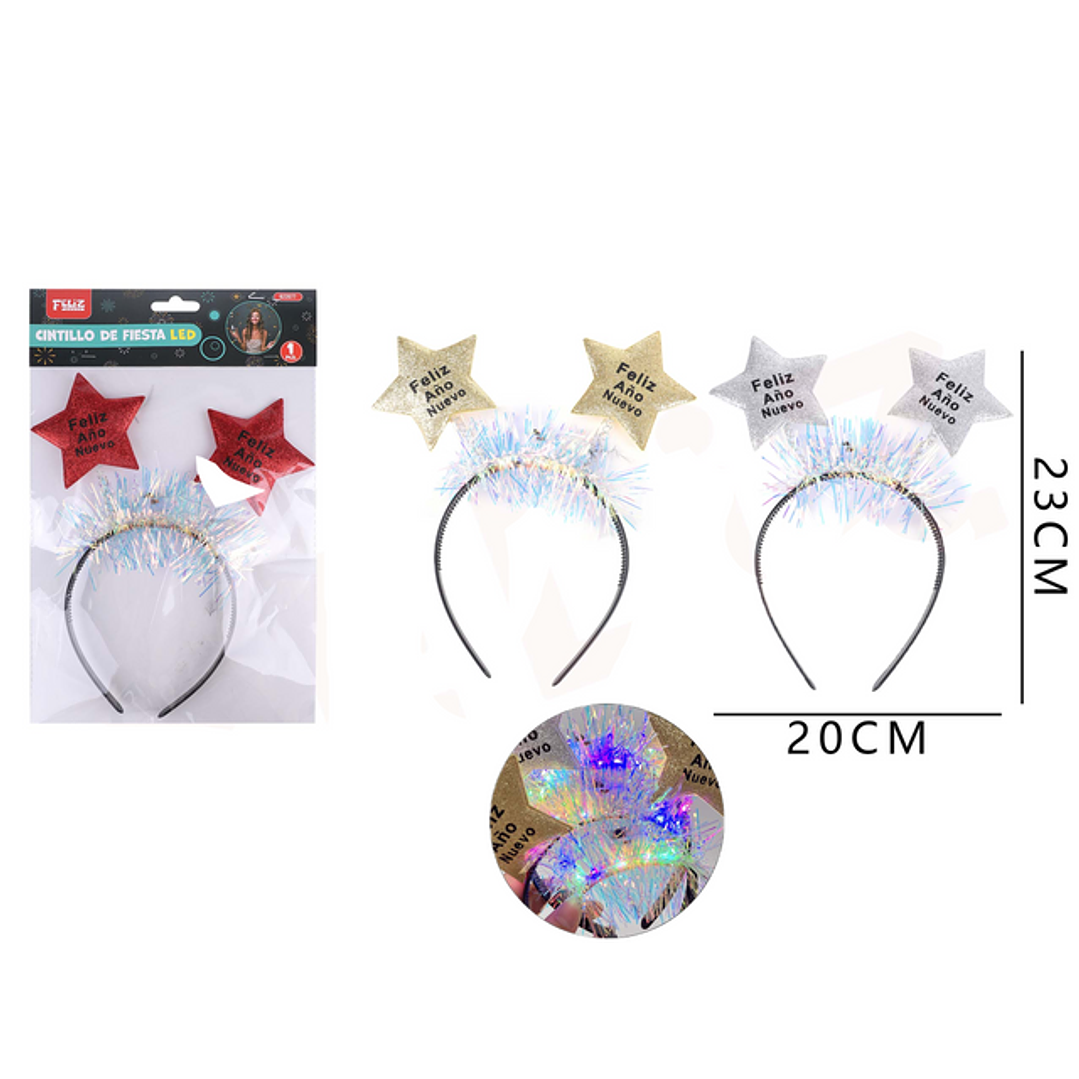 Cintillo con luz estrellas feliz año nuevo 20x23 cm 1