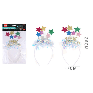 Cintillo feliz año nuevo con estrllas de colores 22x26 cm