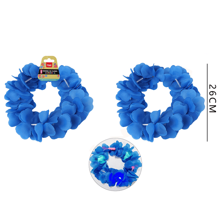 Corona de flores azul hawaiano 26 cm 1