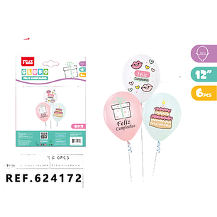 Globos diseños pastel y corazones 6pcs