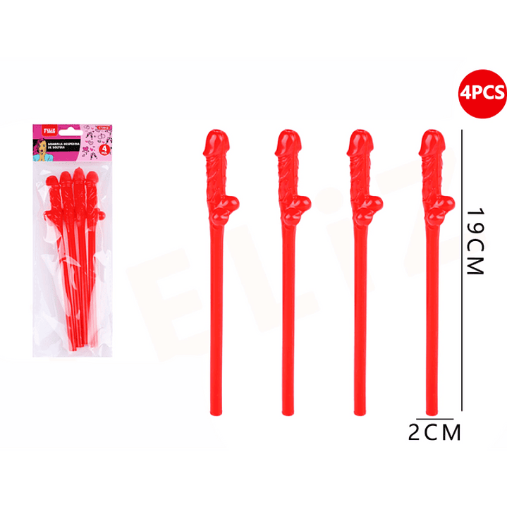 Bombilla pene despedida de Soltera Roja 2x19 cm 4pcs 1