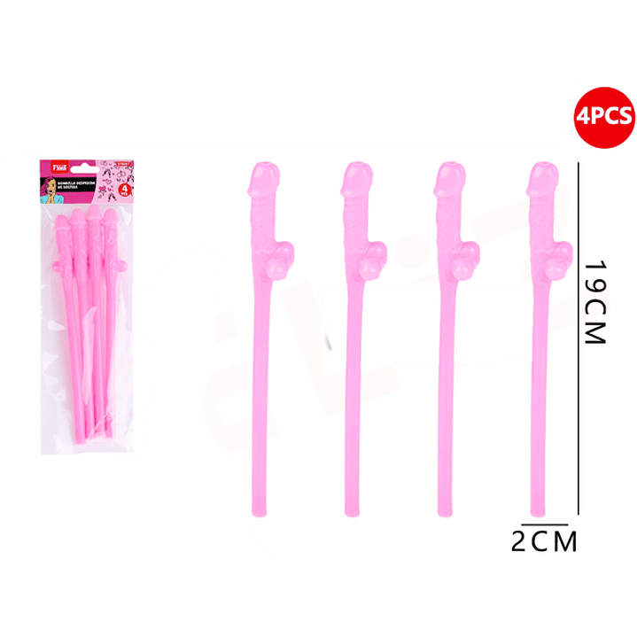 Bombilla pene despedida de Soltera rosa 2x19cm 4pcs 1