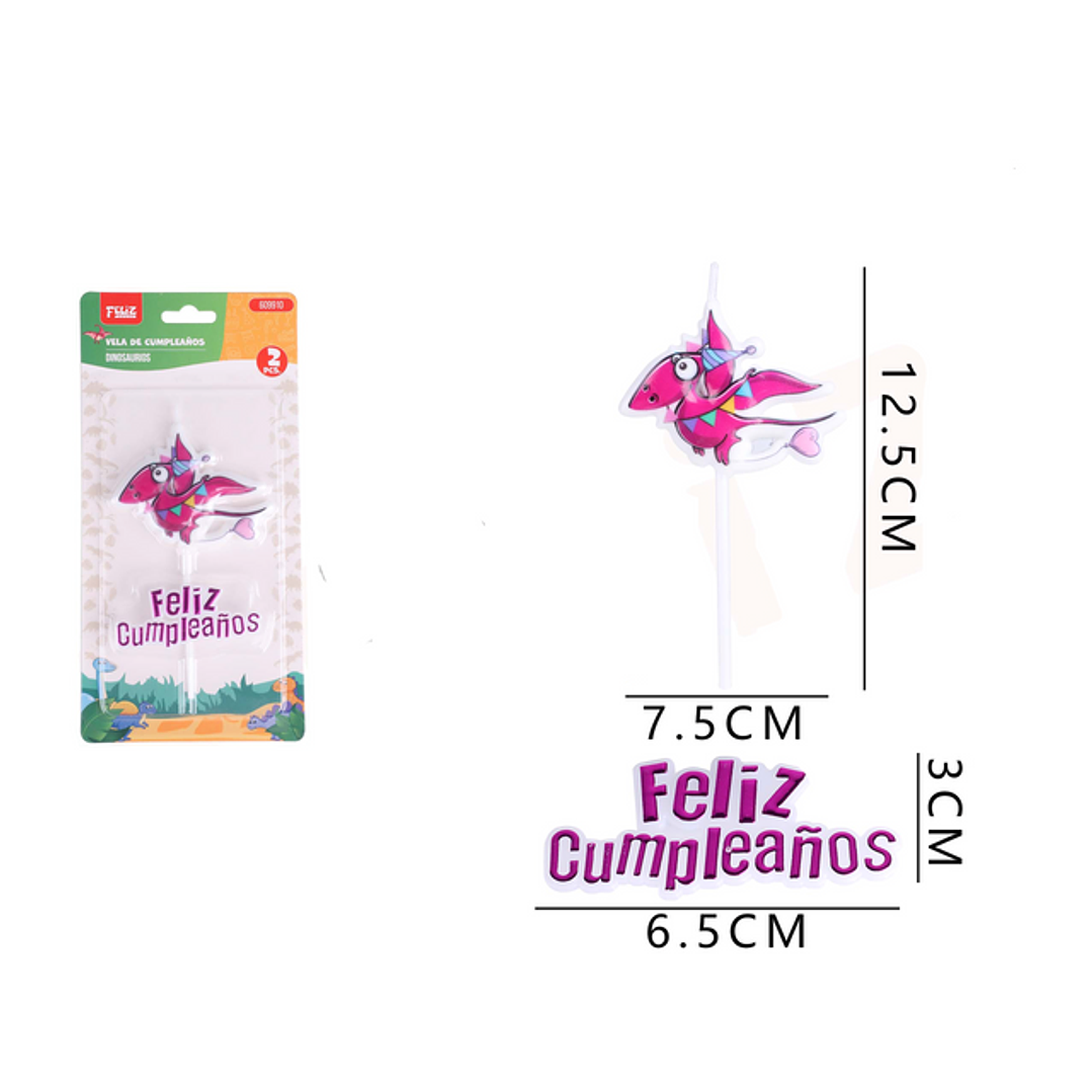 Velas de Cumpleaños Dinosaurio rosado 2pcs 1