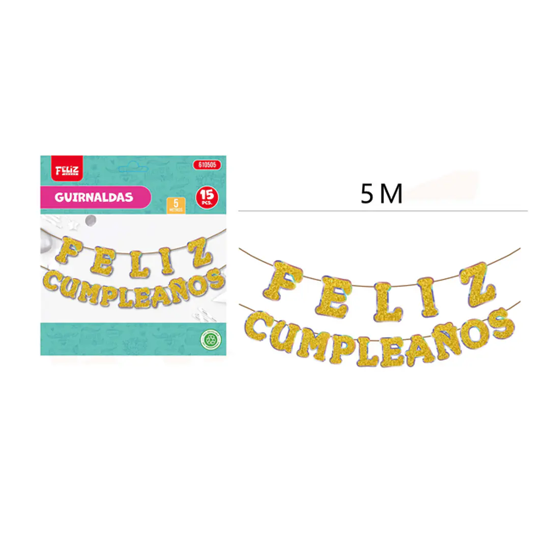 Guirnalda Compleaños frase Dorado 5M 1