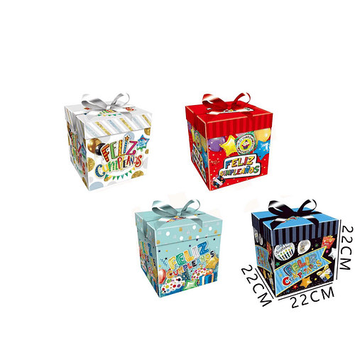 Cajas de regalo feliz cumpleaños con lazo 22x22x22 cm