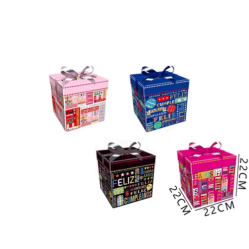 cajas de regalo feliz cumpleaños con cinta 22x22x22 cm