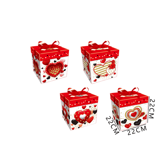 Caja regalo roja con blanco corazon 22x22x22 cm