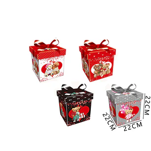 Caja de regalo con osito y lazo 22x22x22 cm