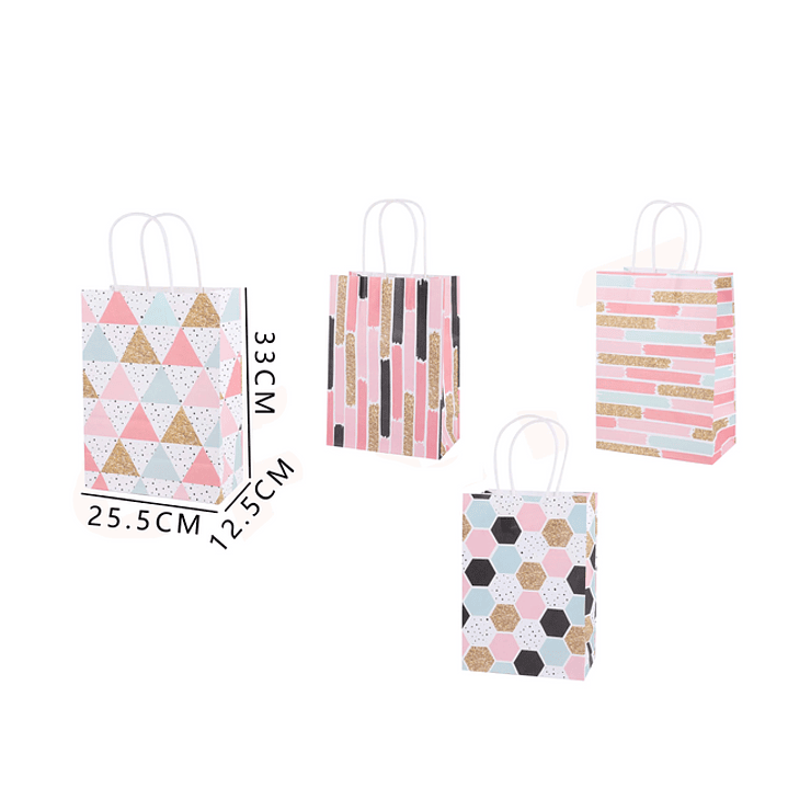 Bolsa de regalo L diseños rosa y dorado 25.5x12.5x33 cm 1