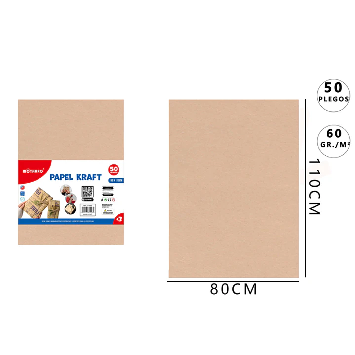 Papel Kraft 50 Pliegos 80X110Cm 1