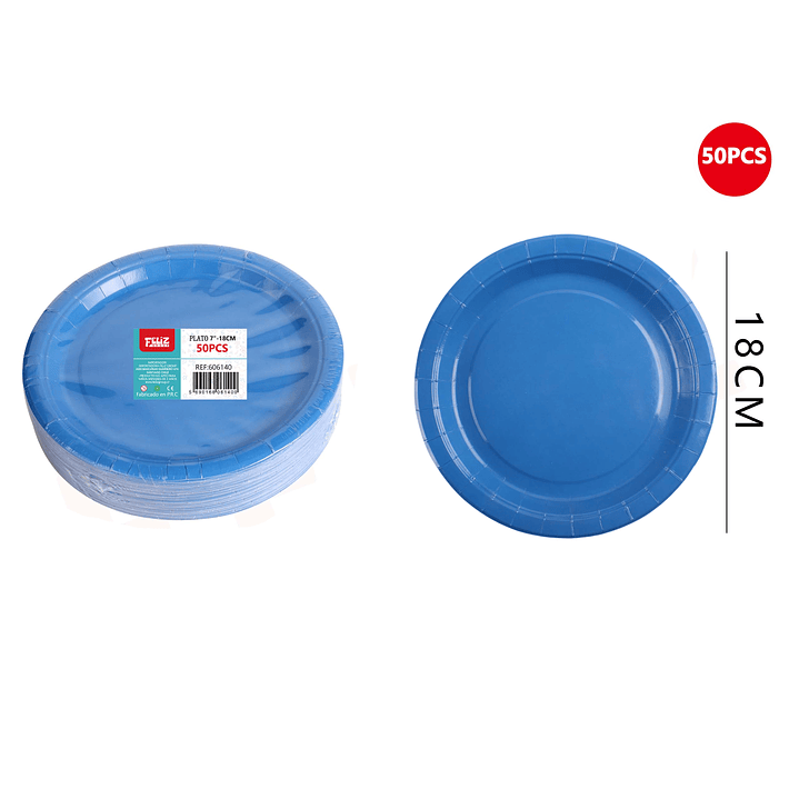 Plato cartón azul 18cm 50pcs 1