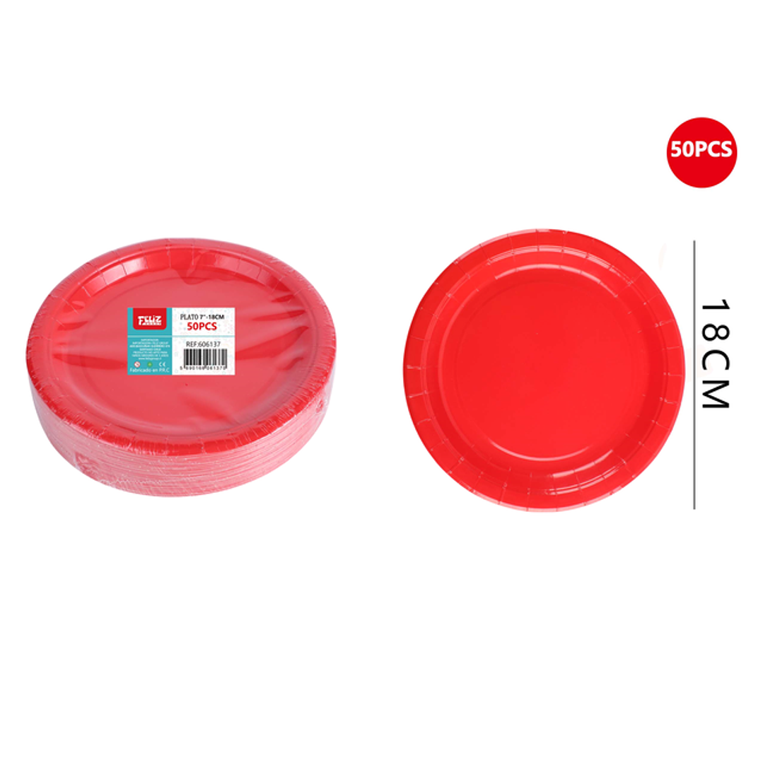 Plato de carton rojo 18cm 50pcs 1
