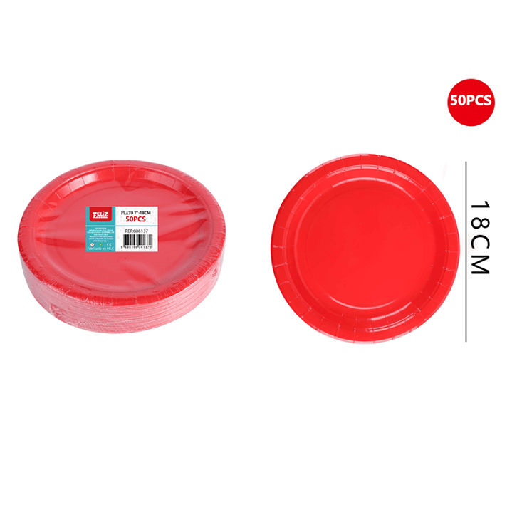 Plato de carton rojo 18cm 50pcs 1