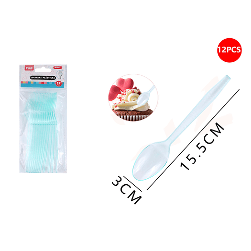 Cucharas plasticas celeste 3x15.5 cm 12 pcs