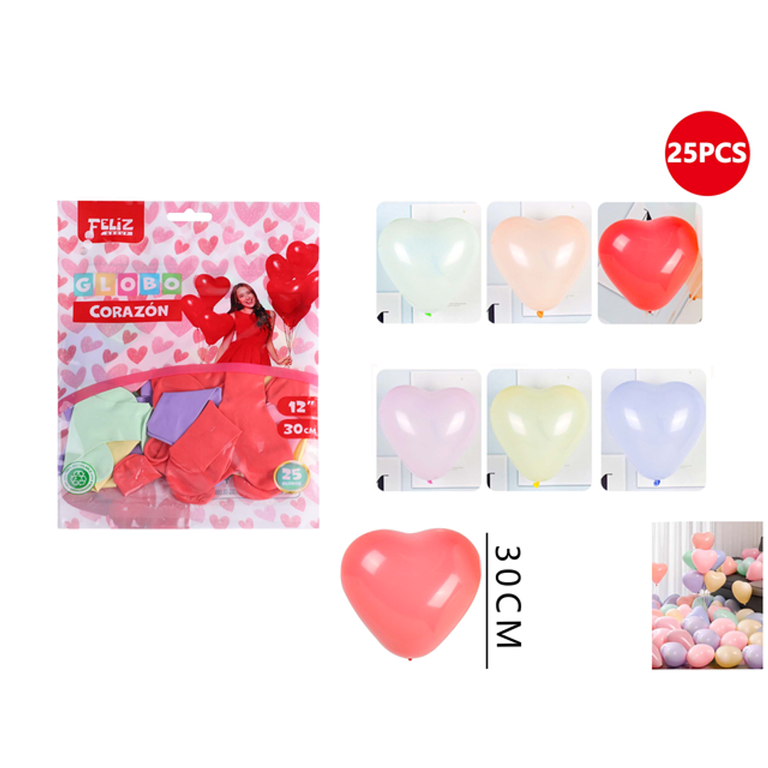Globo corazón colores 30cm 25pcs 1