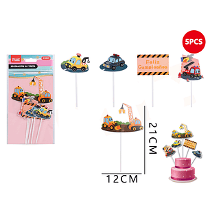 Decoración de torta Camiones 12x21cm 5pcs