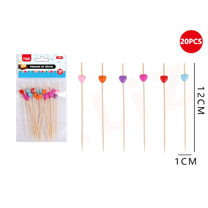 Pinchos cóctel corazón 1x12cm 20pcs 1