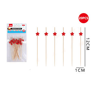 Pinchos de cóctel estrellas rojas 1x12cm 20pcs